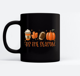 Tis The Season Pumpkin Leaf Latte Fall Thanksgiving Football Mugs-Ceramic Mug-Black