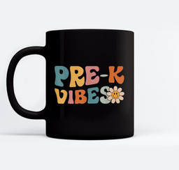 Pre-K Vibes - Pre Kindergarten Team Retro 1st Day of School Mugs-Ceramic Mug-Black