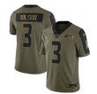 Seattle Seahawks Russell Wilson 3 NFL Olive 2021 Salute To Service Retired Player Men Jersey For Seahawks Fans