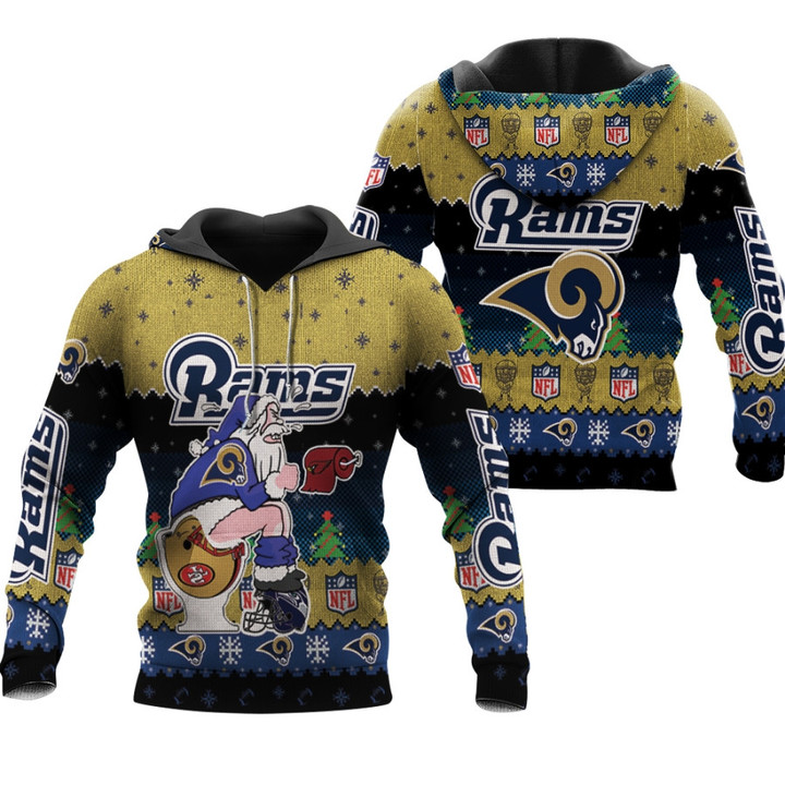 Santa Claus Los Angeles Rams Sitting on Cardinals 49ers Seahawks Toilet Christmas Gift For Rams Fans
