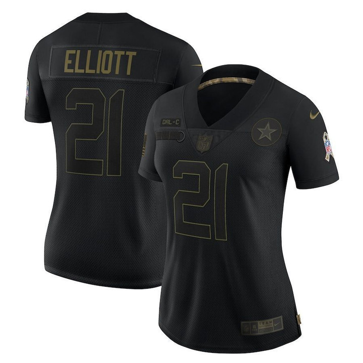 Womens Dallas Cowboys Ezekiel Elliott Black 2020 Salute To Service Jersey