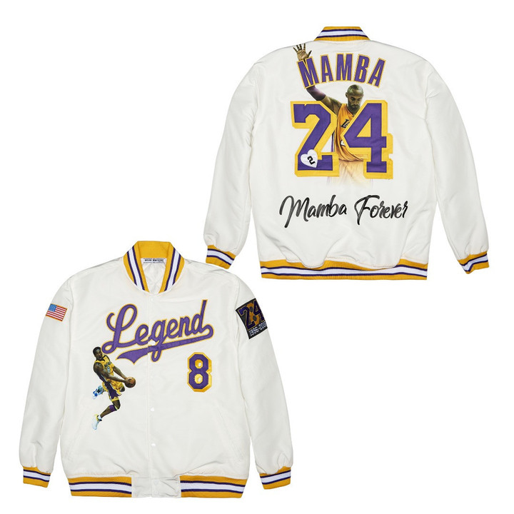 Legned Kobe Bryant 8 24 Mamba Forever High School White Basketball Jacket Gift For Bryant Fans