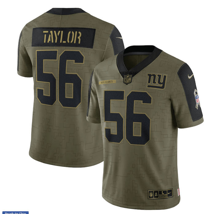 New York Giants Lawrence Taylor 56 NFL Olive 2021 Salute To Service Retired Player Men Jersey For Giants Fans
