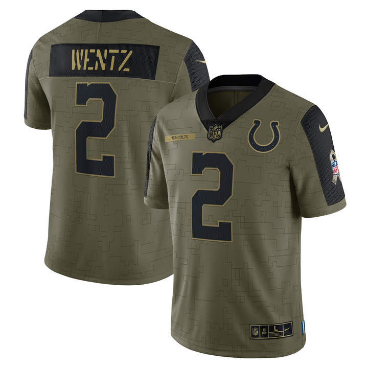 Mens Colts Carson Wentz Olive 2021 Salute To Service Player Jersey gift for Colts fans