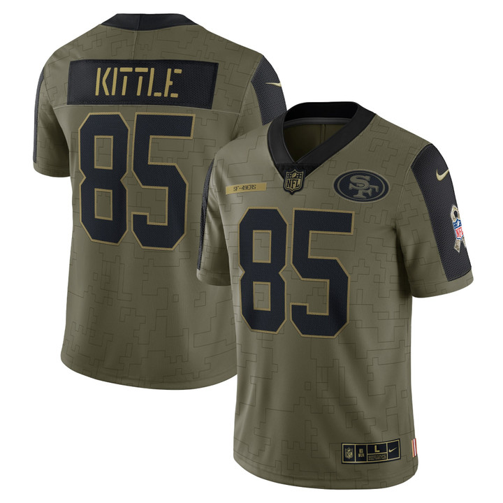 Mens San Francisco 49ers George Kittle Olive 2021 Salute To Service Player Jersey gift for San Francisco 49Ers fans