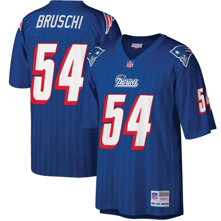 Mens New England Patriots Tedy Bruschi Royal 1996 Retired Player Jersey gift for New England Patriots fans
