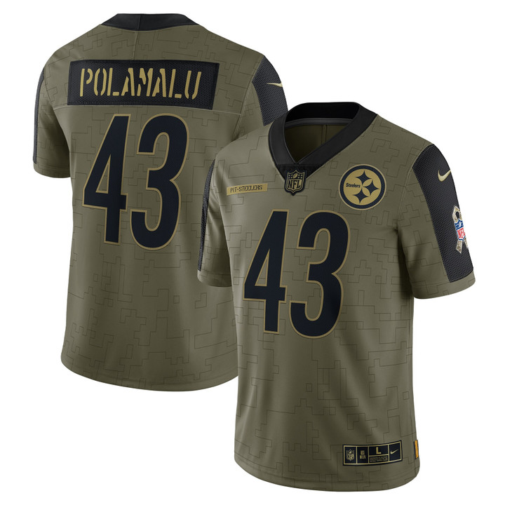 Mens Pittsburgh Steelers Troy Polamalu Olive 2021 Salute To Service Retired Player Jersey gift for Pittsburgh Steelers fans