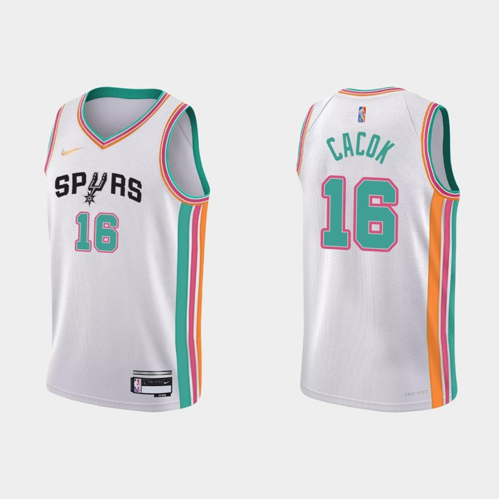 San Antonio Spurs Devontae Cacok #16 NBA Basketball City Edition White Jersey Gift For Spurs Fans