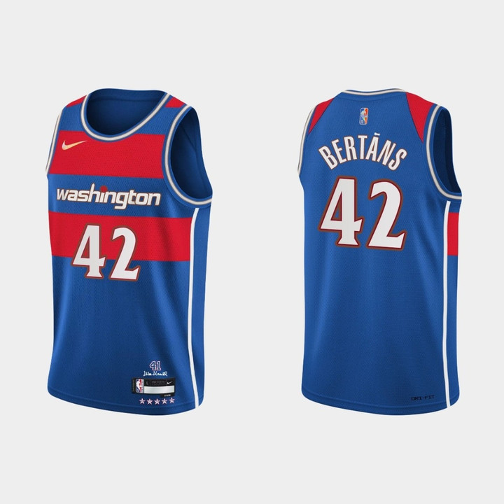 Washington Wizards Davis Bertans #42 NBA Basketball City Edition Blue Jersey Gift For Wizards Fans