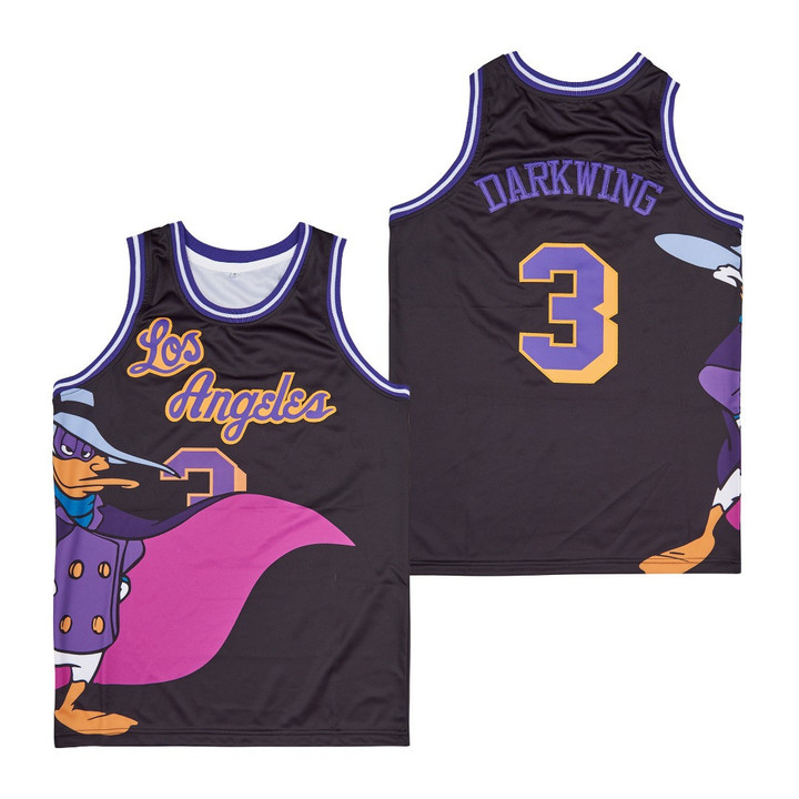 Los Angeles Lakers Darkwing Duck 3 Mascot Cartoon Basetball Black Jersey Gift For Lakers Fans