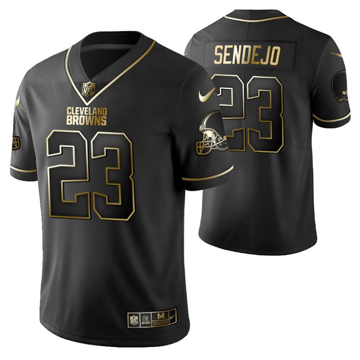 Cleveland Browns Andrew Sendejo 23 2021 NFL Golden Edition Black Jersey Gift For Browns Fans