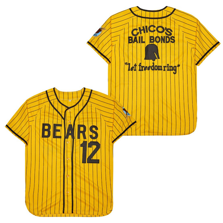 Bad News Bears Chico's Bail Bonds Let Freedom Ring 12 Baseball Gold Jersey Gift For Bears Fans