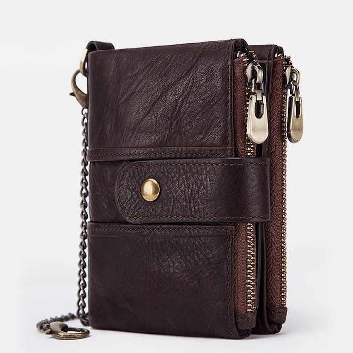 Genuine Leather Anti-theft Mens' Retro Wallet With Chain