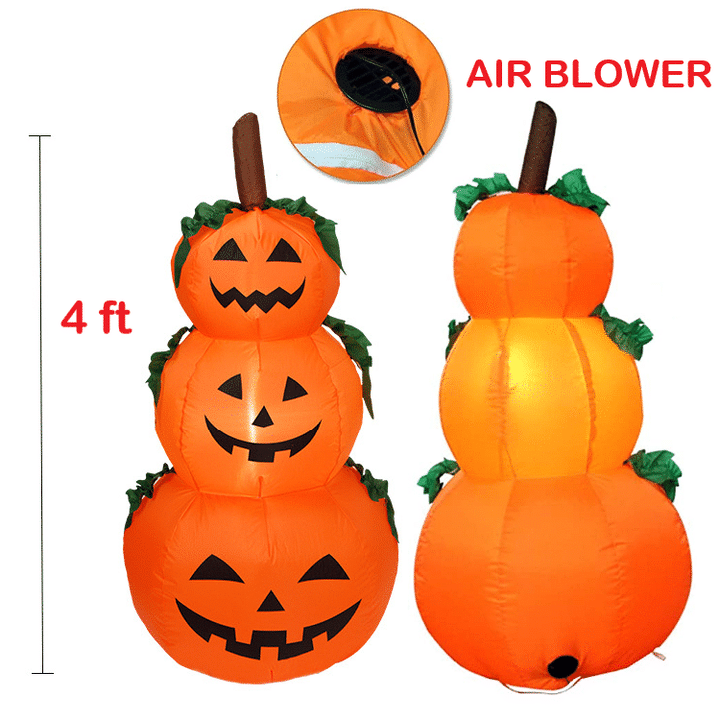 4 ft Pumpkin Halloween Blow Up Yard Decorations with Build-in LED for Front Yard, Porch, Lawn or Halloween Party Indoor