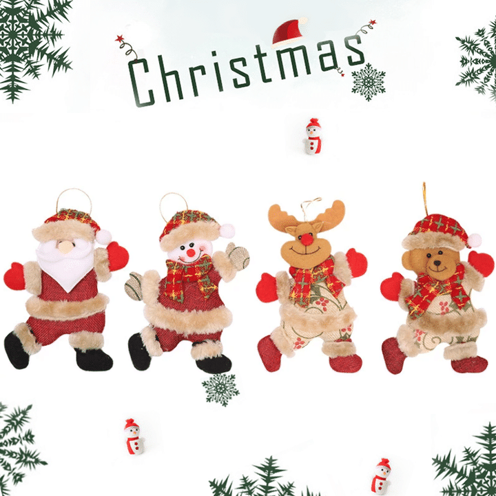 Christmas Tree Accessories Christmas Little Dolls Snowman Deer Bear Fabric Puppets Small Hanging Pendant Gift
