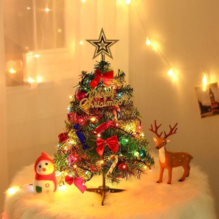 19.6"/ 50cm Tabletop Xmas Tree, Artificial Mini Christmas Pine Tree with LED String Lights & Ornaments Perfect for Home Office