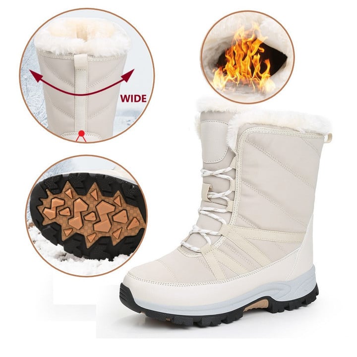 Angela - Women Thick Fur Padded Boots Cozy Outdoor Waterproof Winter Shoes for Wide Mid-Calf