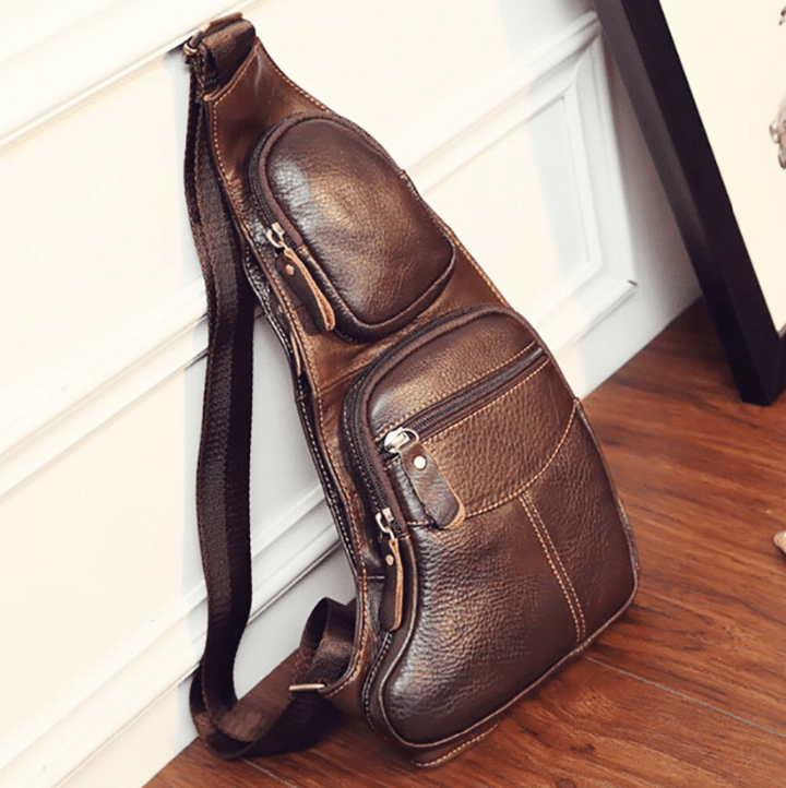Edwin™ -  Mens' Vintage Sling Bag Genuine Leather Chest Shoulder Backpack Cross Body Purse Water Resistant Anti Theft