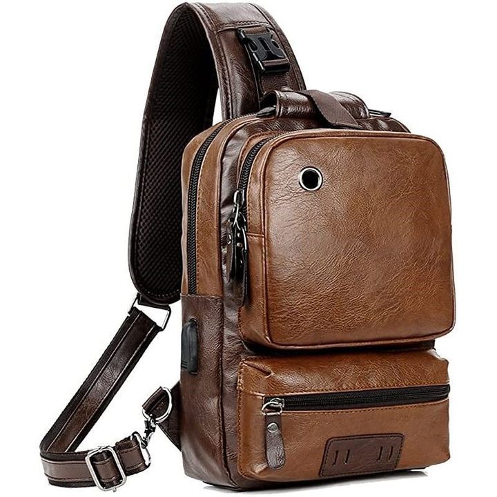 Barry™ - Mens' Vintage Sling Bag Genuine Leather Chest Shoulder Backpack Cross Body Purse Water Resistant Anti Theft