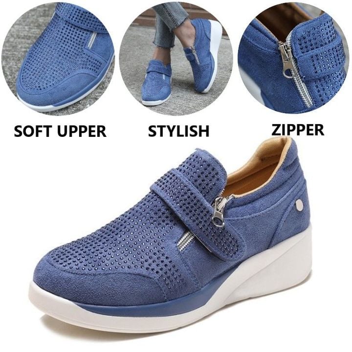 Jennifer - Women Fashionable Walking Slope Sneakers Convenient Zipper + Velcro Strap Orthotic Suede Sneakers