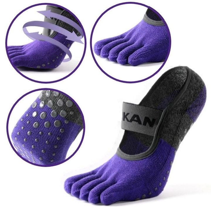 [One Size] Tara - Yoga Socks with Grip & Non Slip Toe Socks Full Toe for Pilates, Barre