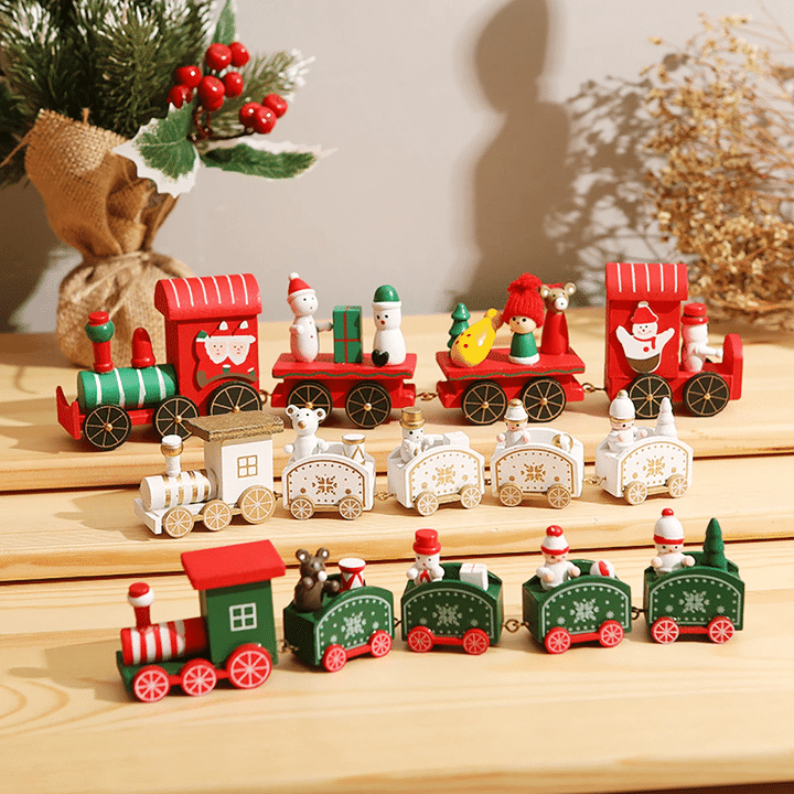 Cute Wooden Mini Train Ornaments Kids Gift Toys for Christmas Party Kindergarten Decoration