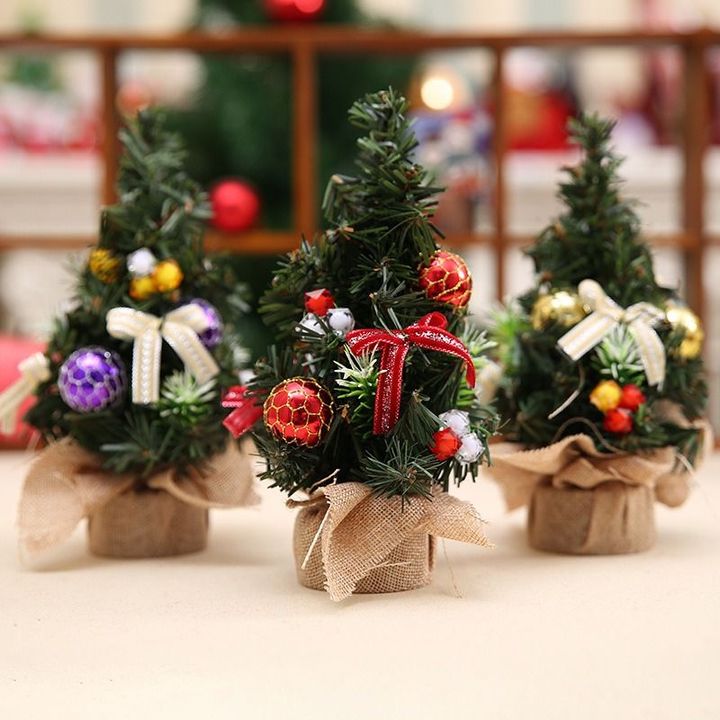 [7.9"/ 20cm] Mini Tabletop Christmas Tree, Christmas Desk Deco in Little Flowerpot Base, Tree Height 11.8inch/30cm