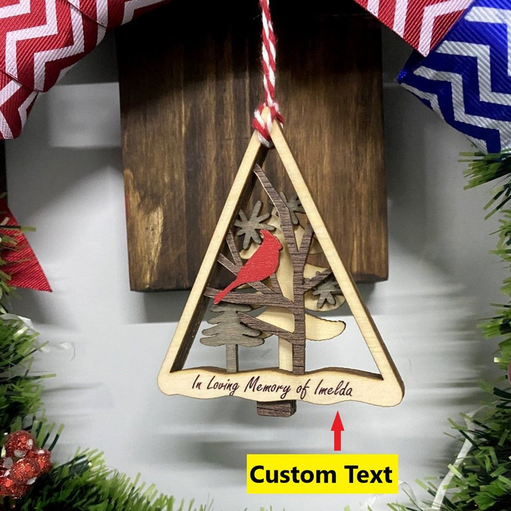 Custom 3 Wooden Layers Memorial Cardinal Ornament Christmas Personalized Text