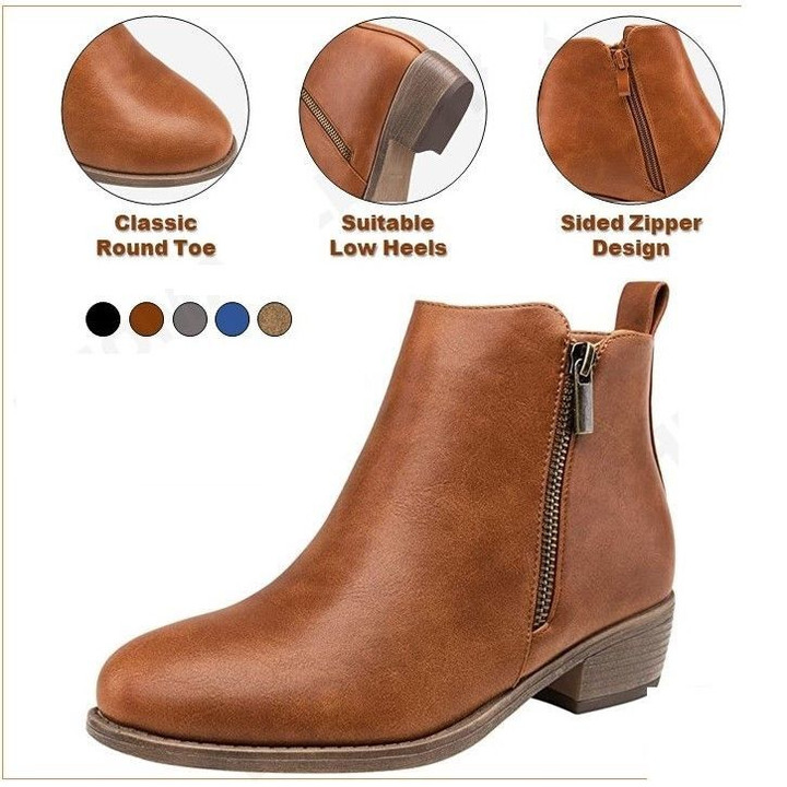 Eve™ - Winter Leather Ankle Boots Arch Support with Side Zipper Leather Comfortable Warm Booties Casual Waterproof Rain Shoes