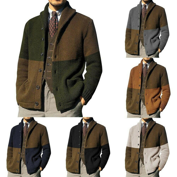 Mens' Cable Knit Cardigan Sweater Shawl Collar Loose Fit Long Sleeve Casual Cardigans