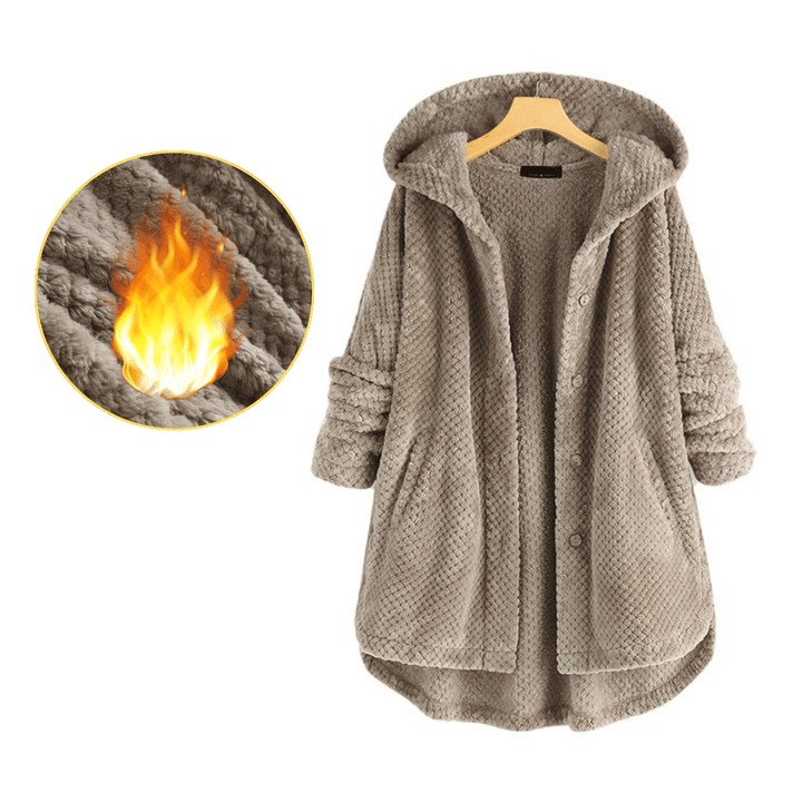 [S-8XL] Women Hooded Cardigan Fuzzy Jacket Winter Button Closure Fleece Coat Outwear with Pockets
