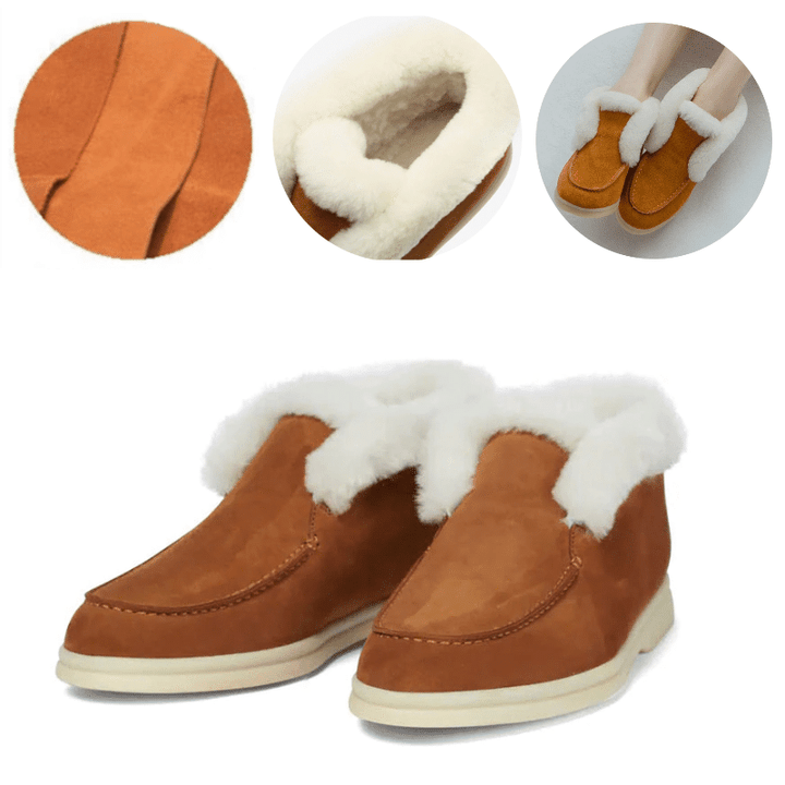 Madeline - Ankle boots Cow Suede Leather Boots Natural Sheep Fur Warm Winter Boots Slip-on Snow Boots For Women