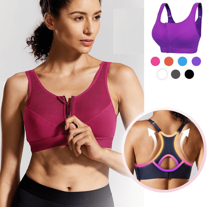 Mary - Wireless/Seamless Supportive Sports Bra Padded Front Zipper Closure