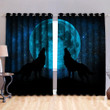 Howling Wolves Blue Full Moon Printed Window Curtain