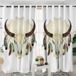 Skull Feathers Native American Printed Window Curtain