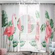 3d Flamingo And Tropical Leaves Block Printed Window Curtain Home Decor
