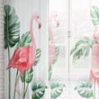 3d Flamingo And Tropical Leaves Block Printed Window Curtain Home Decor