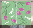 White Dragonflies And Tulips Printed Window Curtain Home Decor