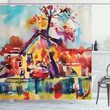 Abstract Country Village House Pattern Shower Curtain Home Decor