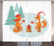Happy Foxes Winter Drink Tea Printed Window Curtain Home Decor