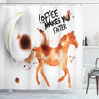 Horse Animal Coffee Unique Pattern Shower Curtain Home Decor