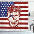 Skull Flowers American Flag Printed Shower Curtain Bathroom Decor