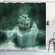 Thunderstorm Art Lonely Ship Printed Shower Curtain Bathroom Decor