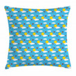 Sky Cartoon With Fluffy Clouds Art Pattern Printed Cushion Cover