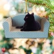 Beloved Black Cat On Blue Couch Make Me Happy Ornament