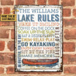 Red Kayak Lake Rules Wake Up Rectangle Metal Sign Custom Name