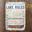 Red Kayak Lake Rules Wake Up Rectangle Metal Sign Custom Name