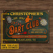 Darts Club Vintage Design Rectangle Metal Sign Custom Name Year Place