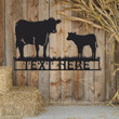 Cow On Grass Pattern Custom Name Cut Metal Sign