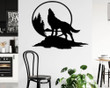 Wolf On The Mountain Under The Moon Cut Metal Sign